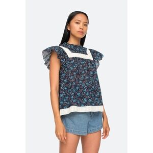 SEE NY Blouse Top Size XS Cottagecore Tilly Tank Flutter Sleeve Floral NWT